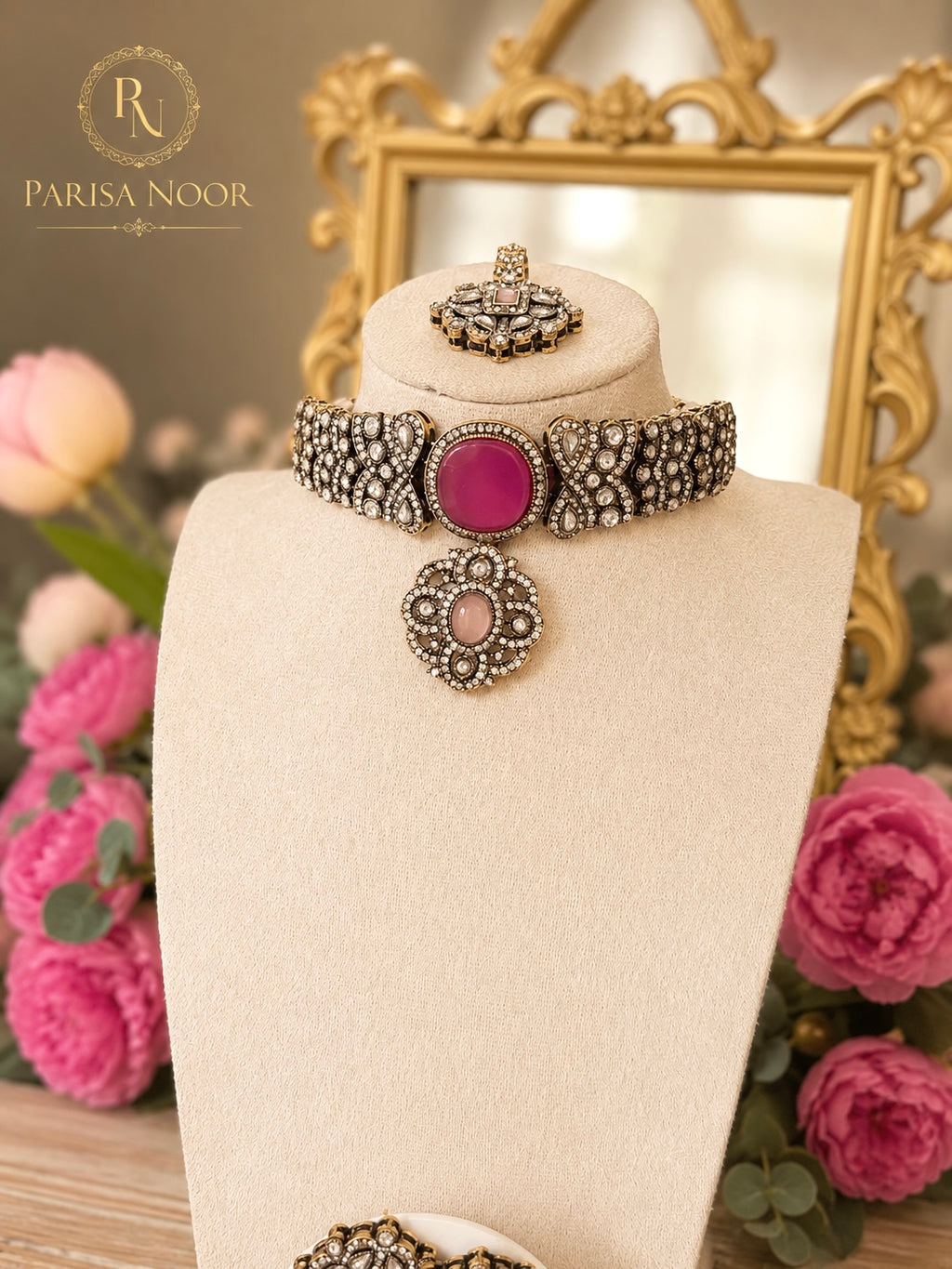 Ramesha Designer Kundan Choker Set - Pink