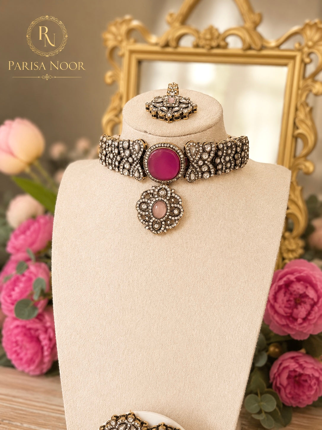 Ramesha Designer Kundan Choker Set - Pink