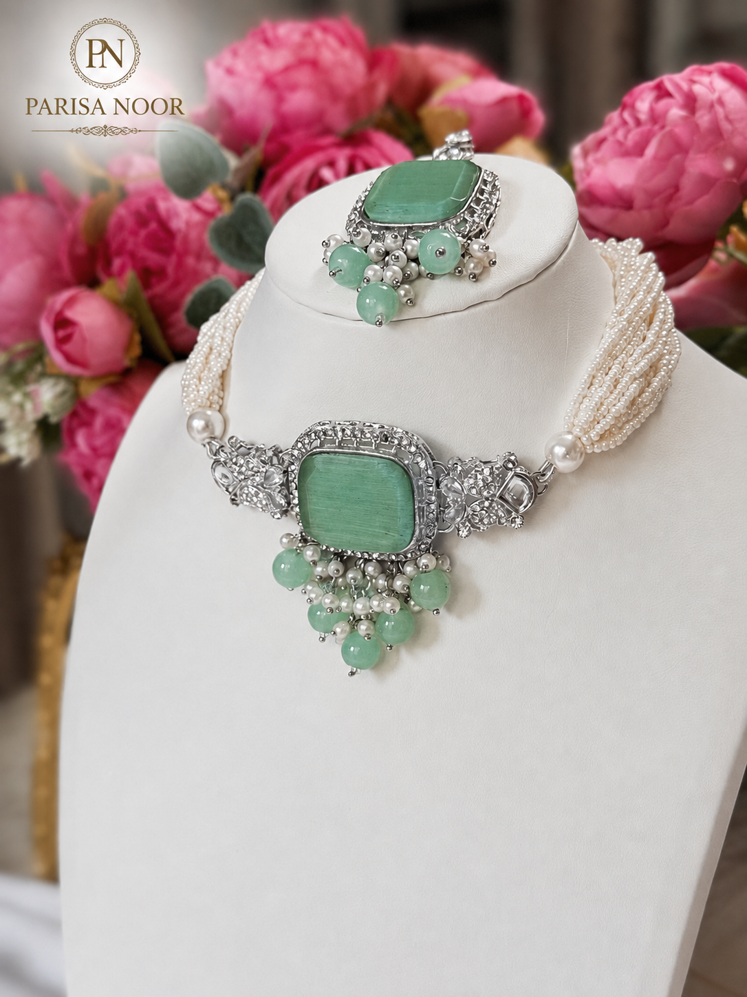 Aylin Turkish Mint Blue Statement Necklace Set