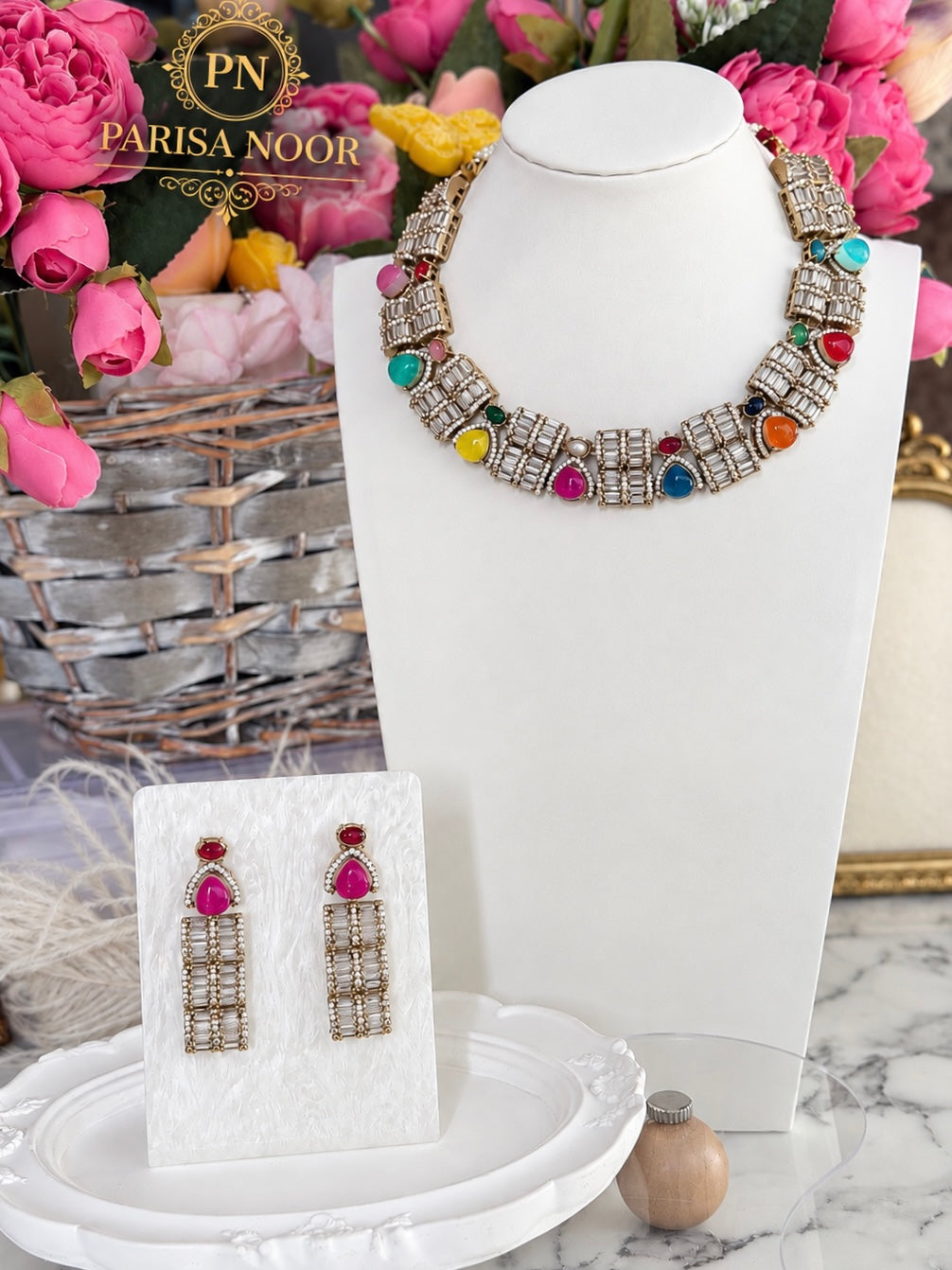 Cavira Multicolour Double-Setting Designer Necklace Set