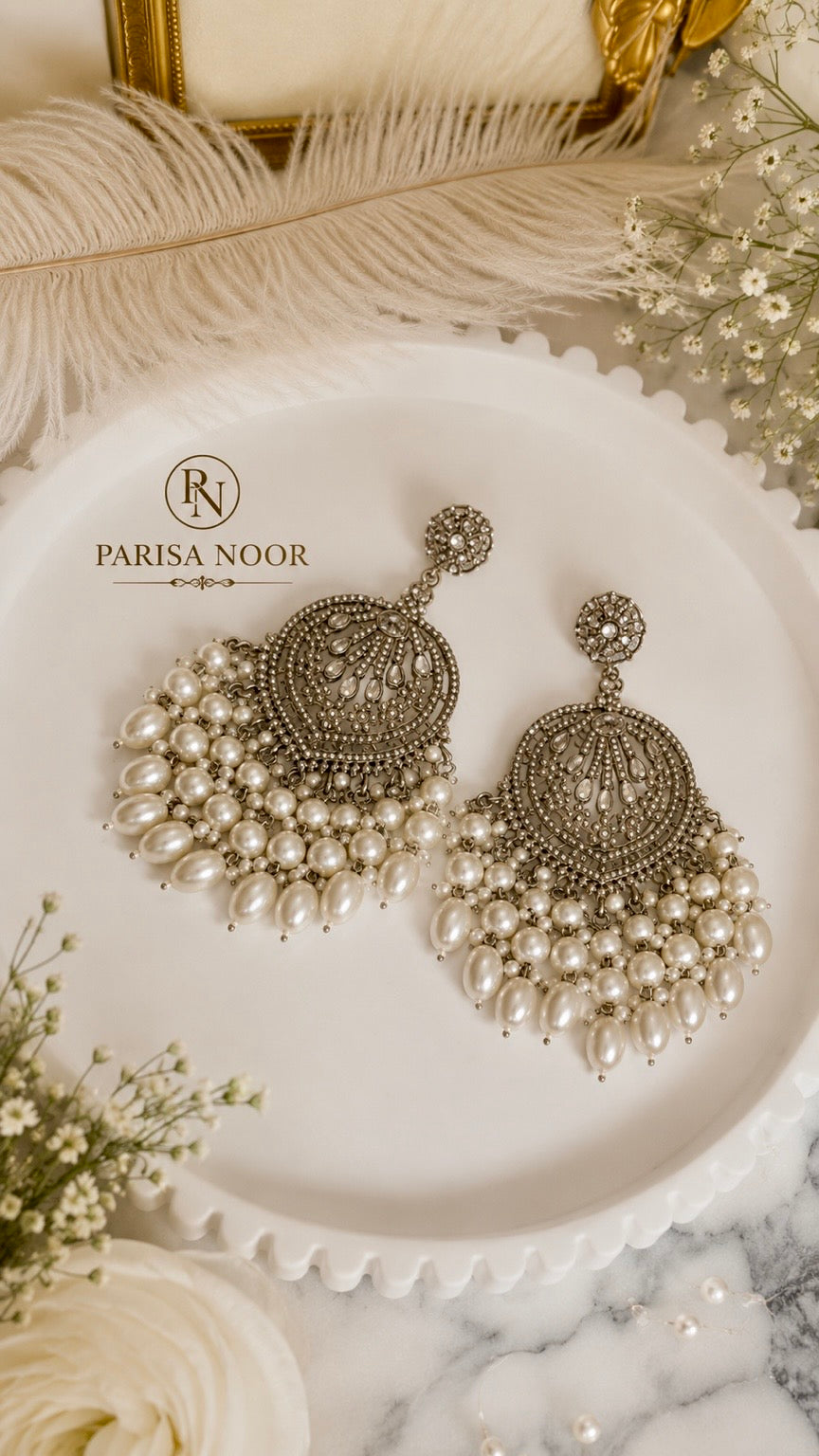 Inara Pearl Designer Pakistani Chandbali Earrings
