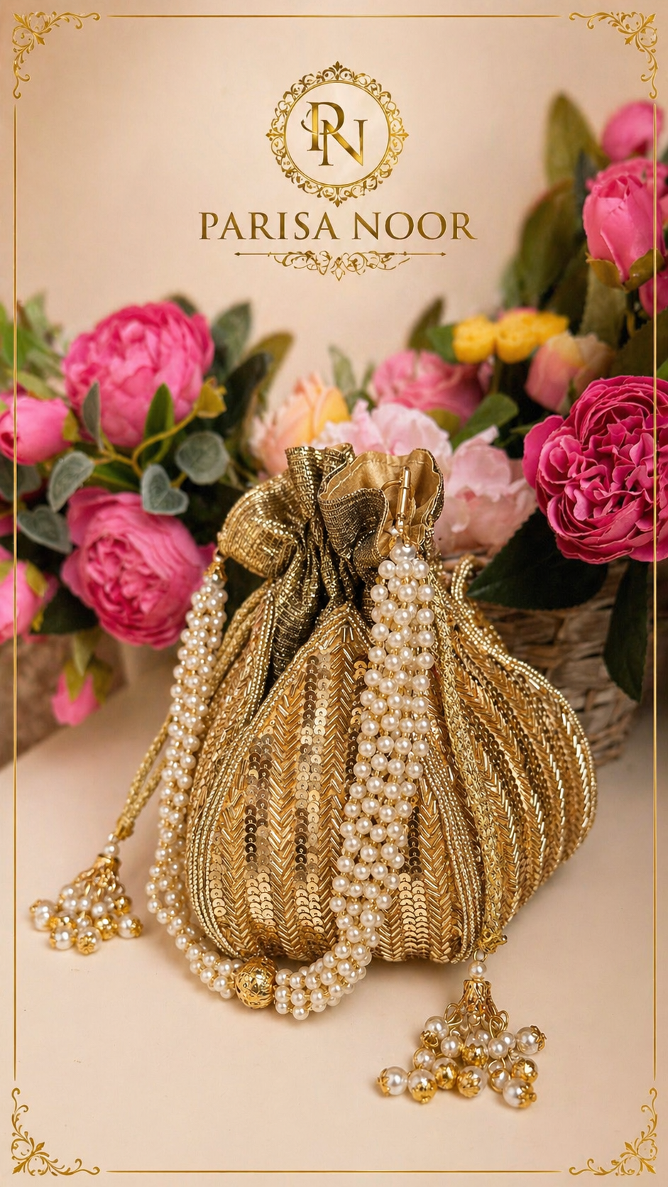 Aurelia Gold Lotus Potli Bag