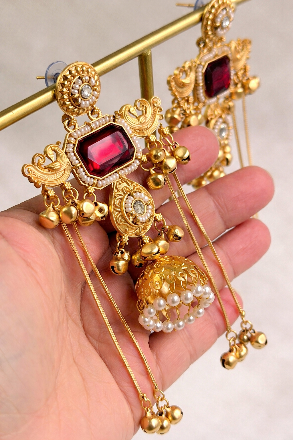 Saira Kashmiri Ghungru Earrings Red