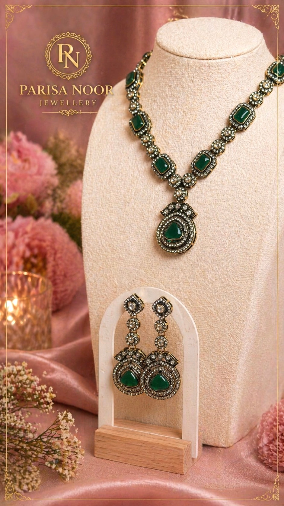 Deena Emerald Kundan Pendant Necklace Set