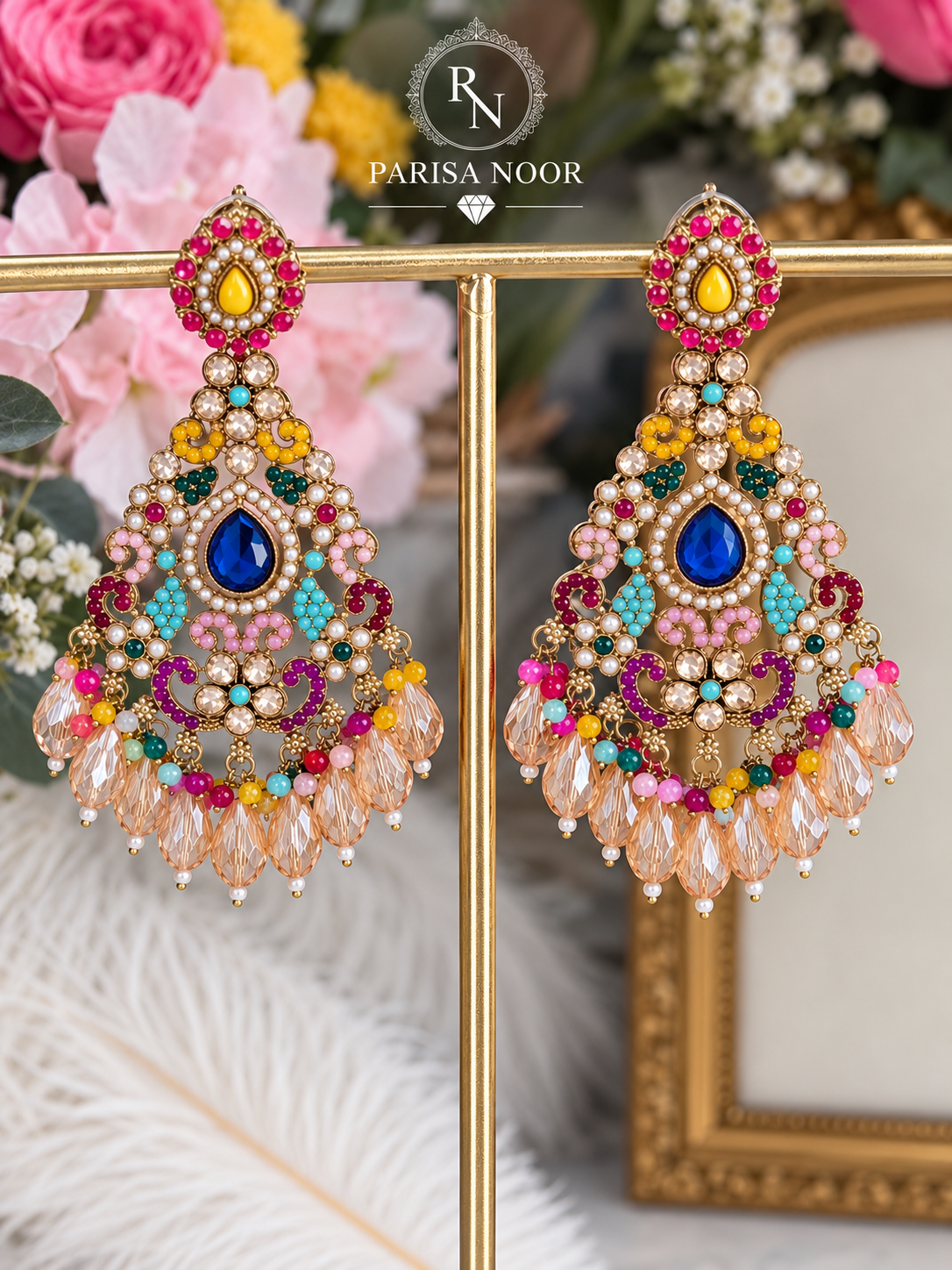 Zarelle Turkish Crystal Multicolour Chandbali Earrings