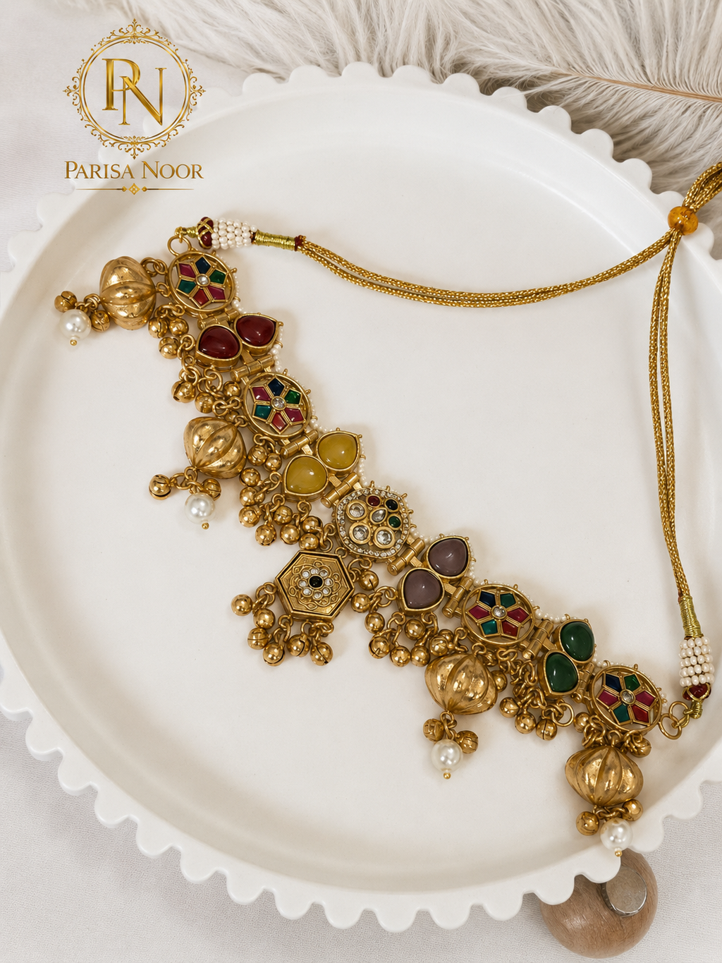 Aabroo Multicolour Ghungroo Heritage Choker Necklace Set