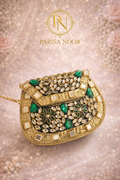 Jessica Kundan Brass Clutch Mini Green