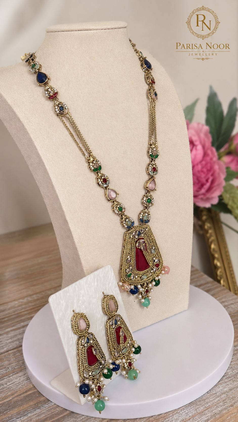 Mahveen Turkish Multicolour Long Necklace Set