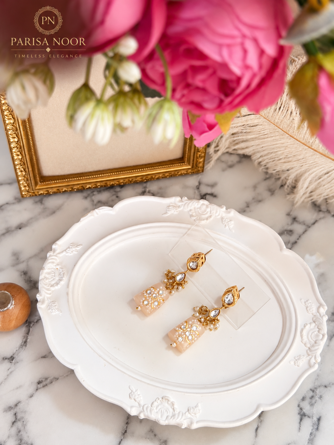 Zivanya Designer Handpainted Quartz & Kundan Necklace Set