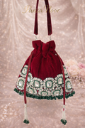 Meheunisa Maroon Velvet Green Kundan Potli