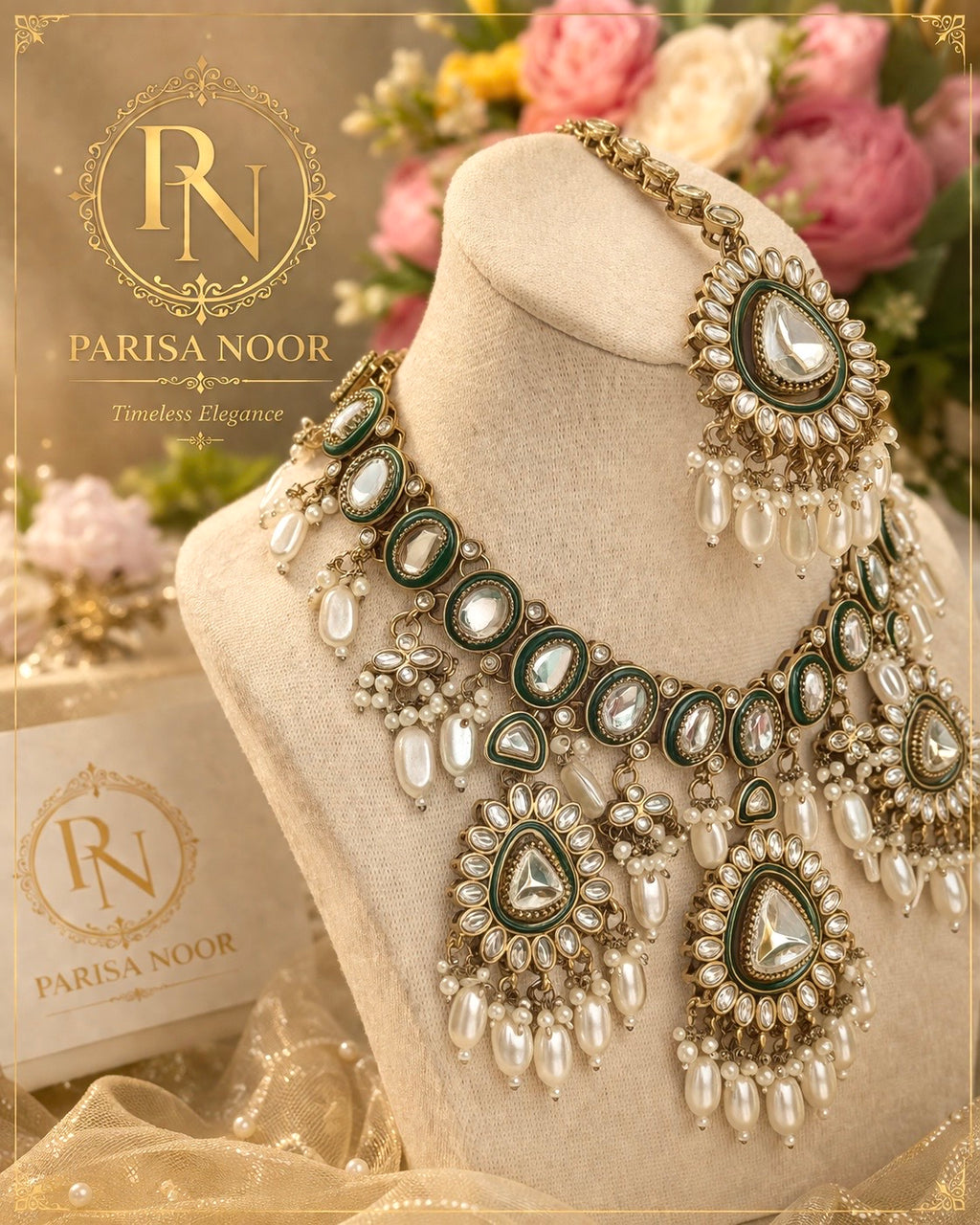 Inara Designer Kundan Necklace Set with Earring and Mangteeka