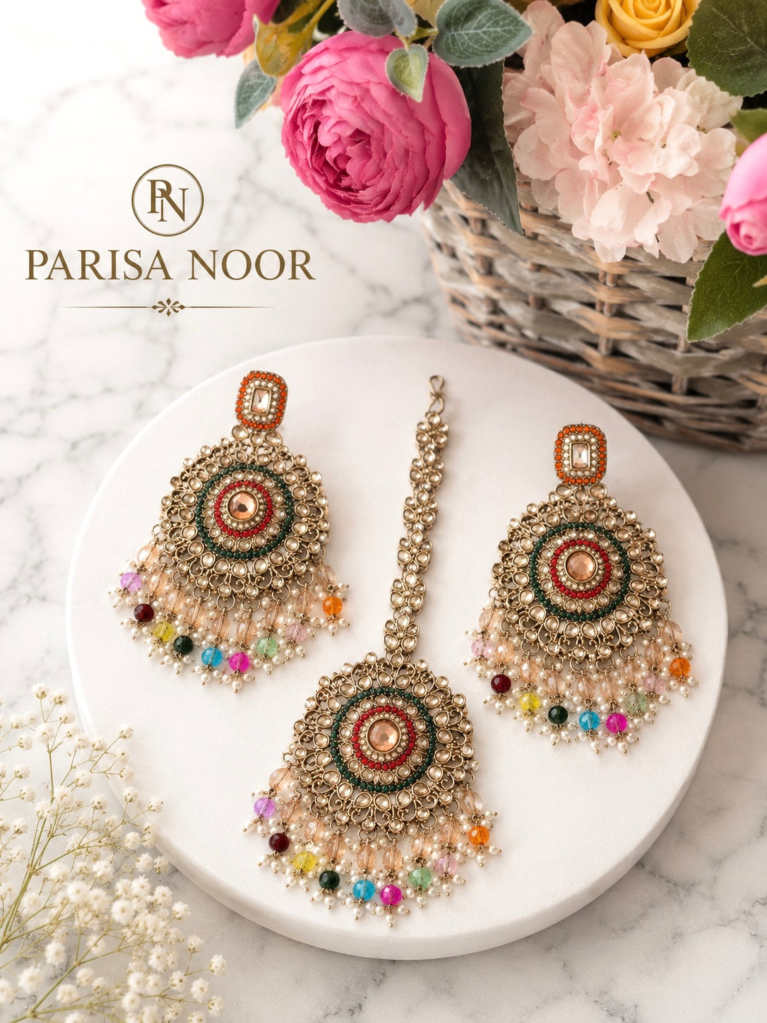 Rivaaz Multi Punjabi Pakistani Teeka Chandbali Set