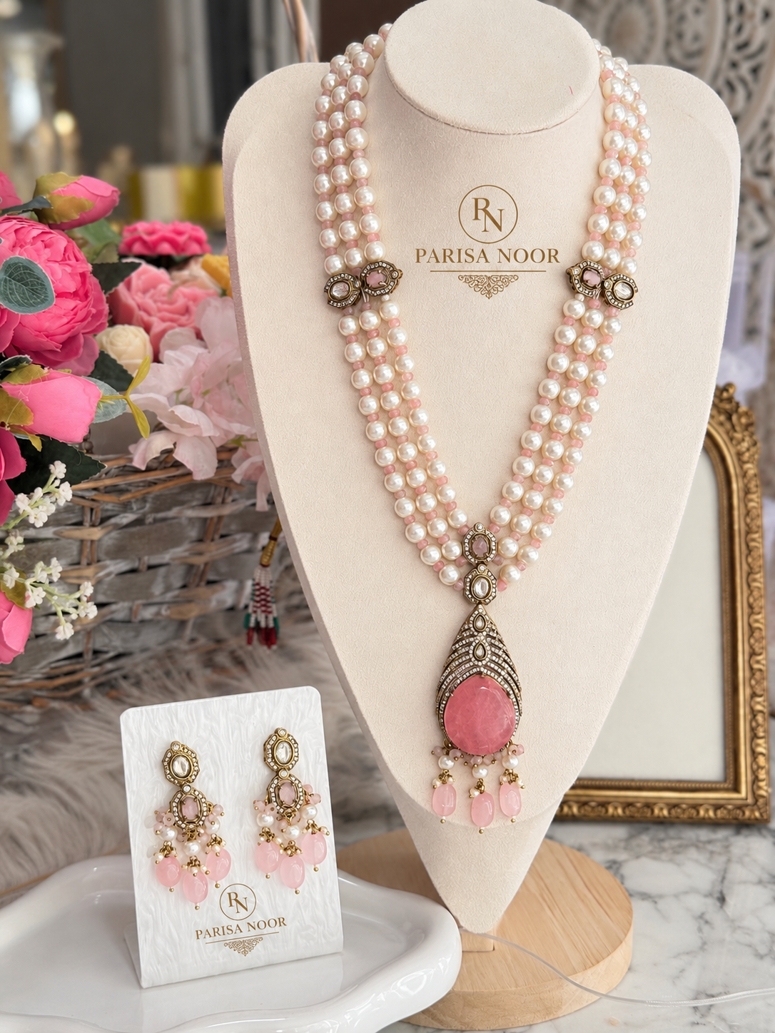 Arabella Blush Pink Victorian Designer Long Mala