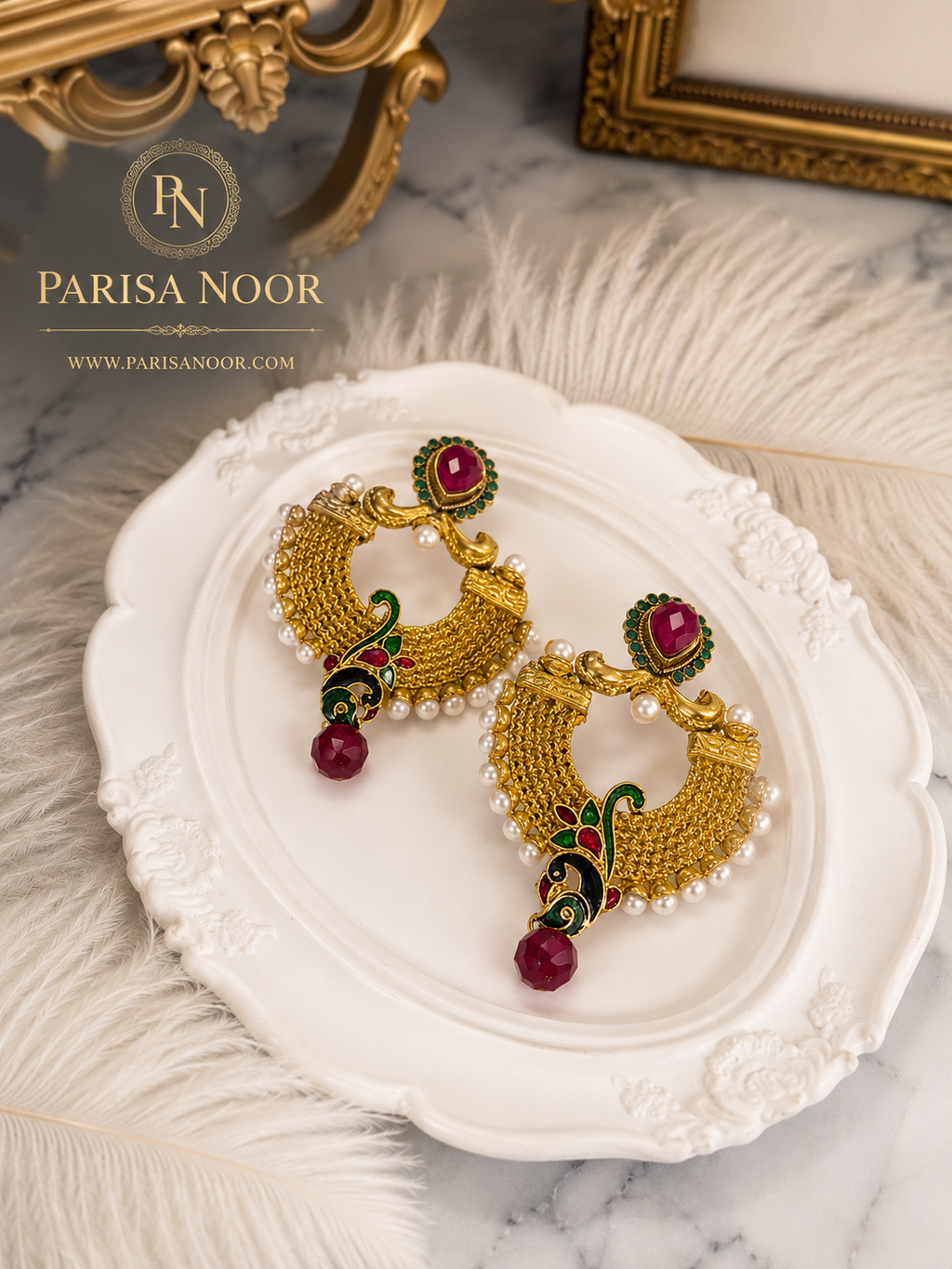 Peacock Meenakari Pearl Earrings – Clearance Sale