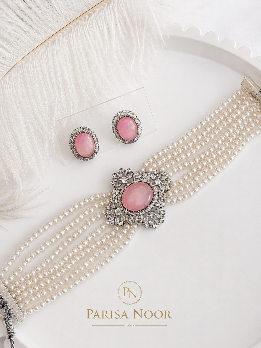 Elira Pink Pearl Designer Choker Set