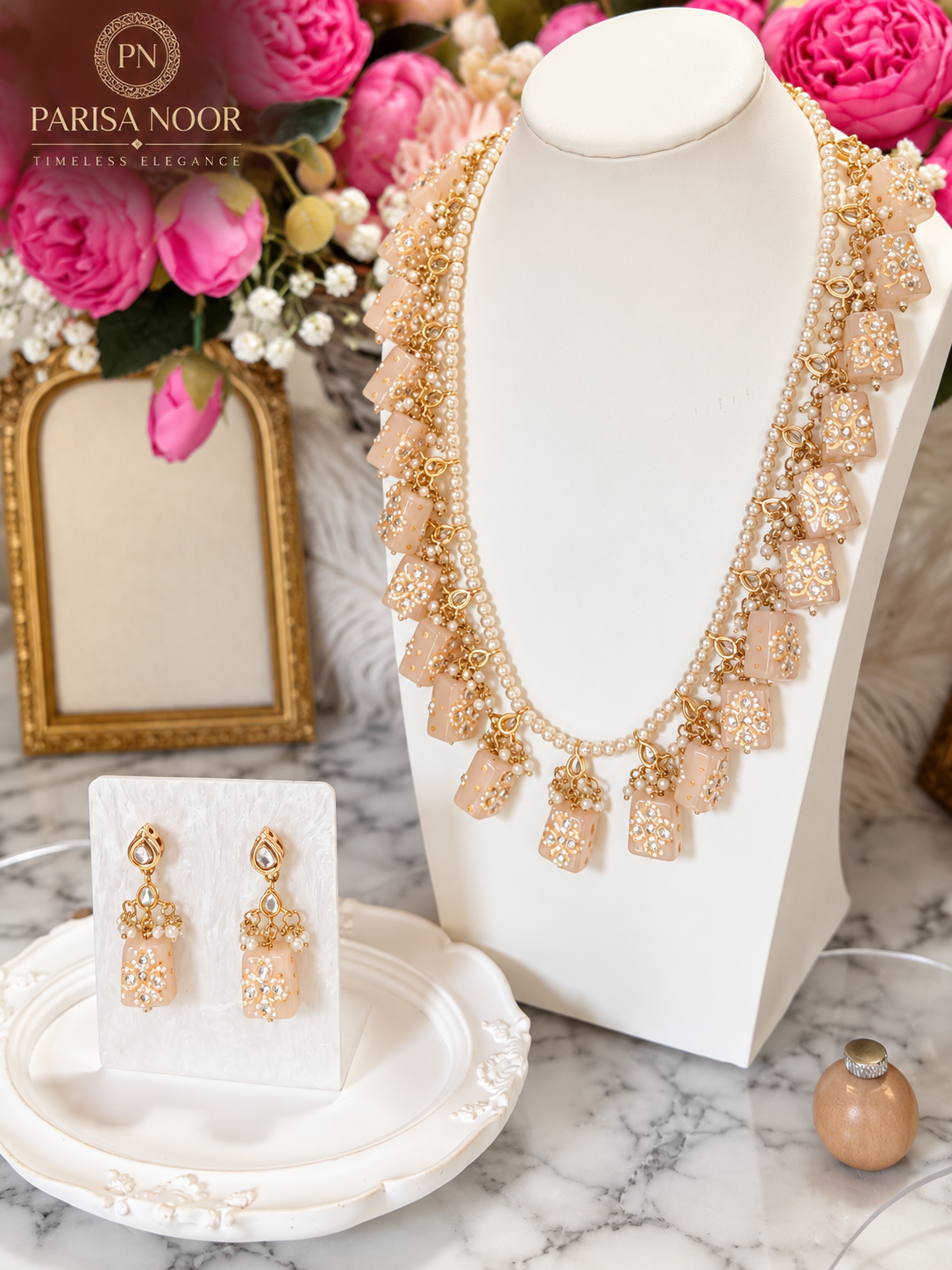 Zivanya Designer Handpainted Quartz & Kundan Necklace Set