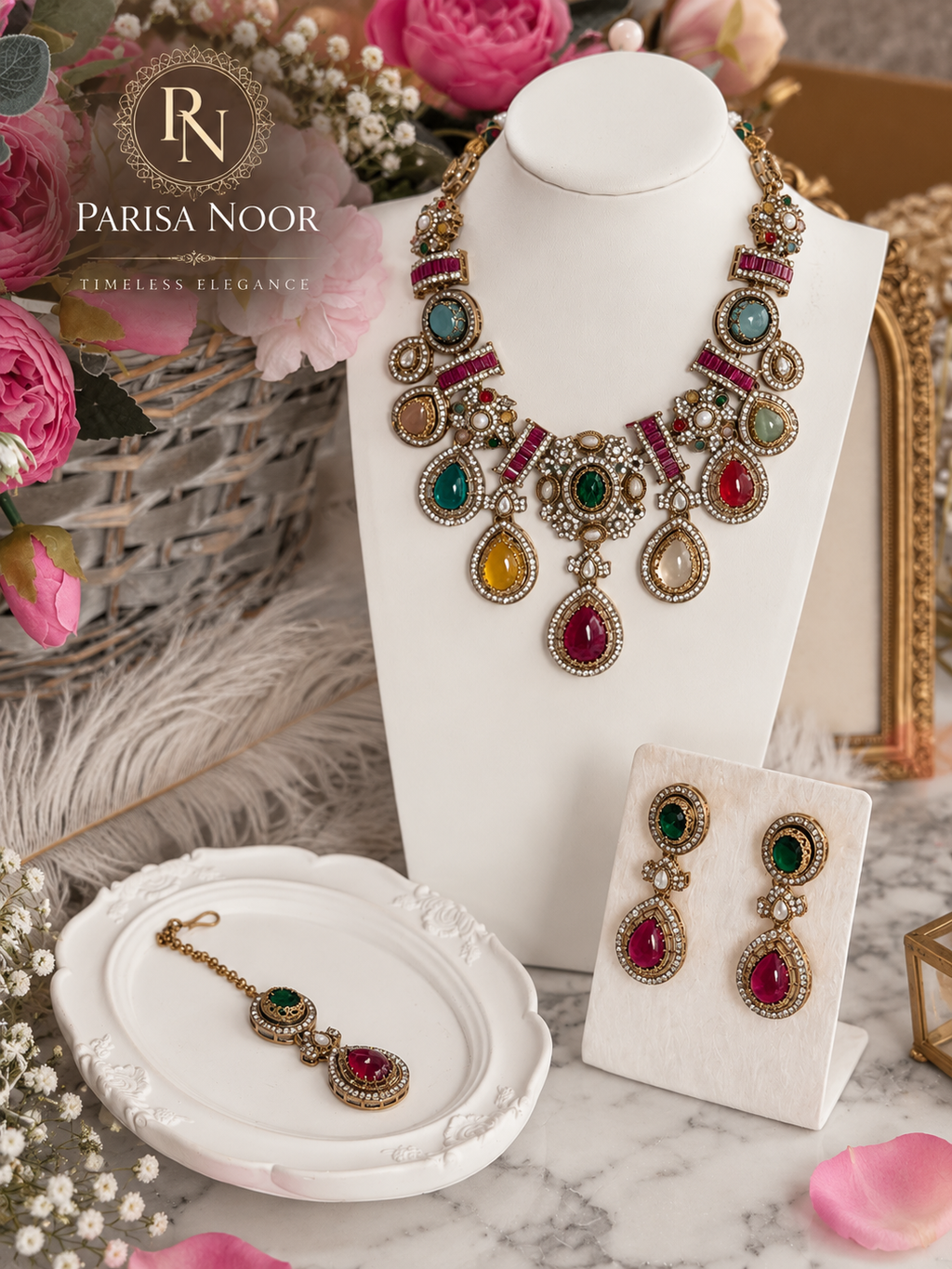 Zarvika Sabya Multicolour Designer Necklace Set