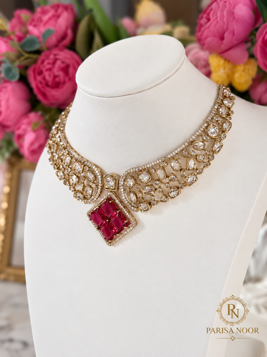 Ruvanya Ruby Red Luxury Designer Necklace Set