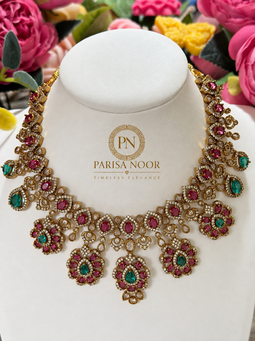Ravisha Designer Premium Victorian AD Moissanite Necklace Set
