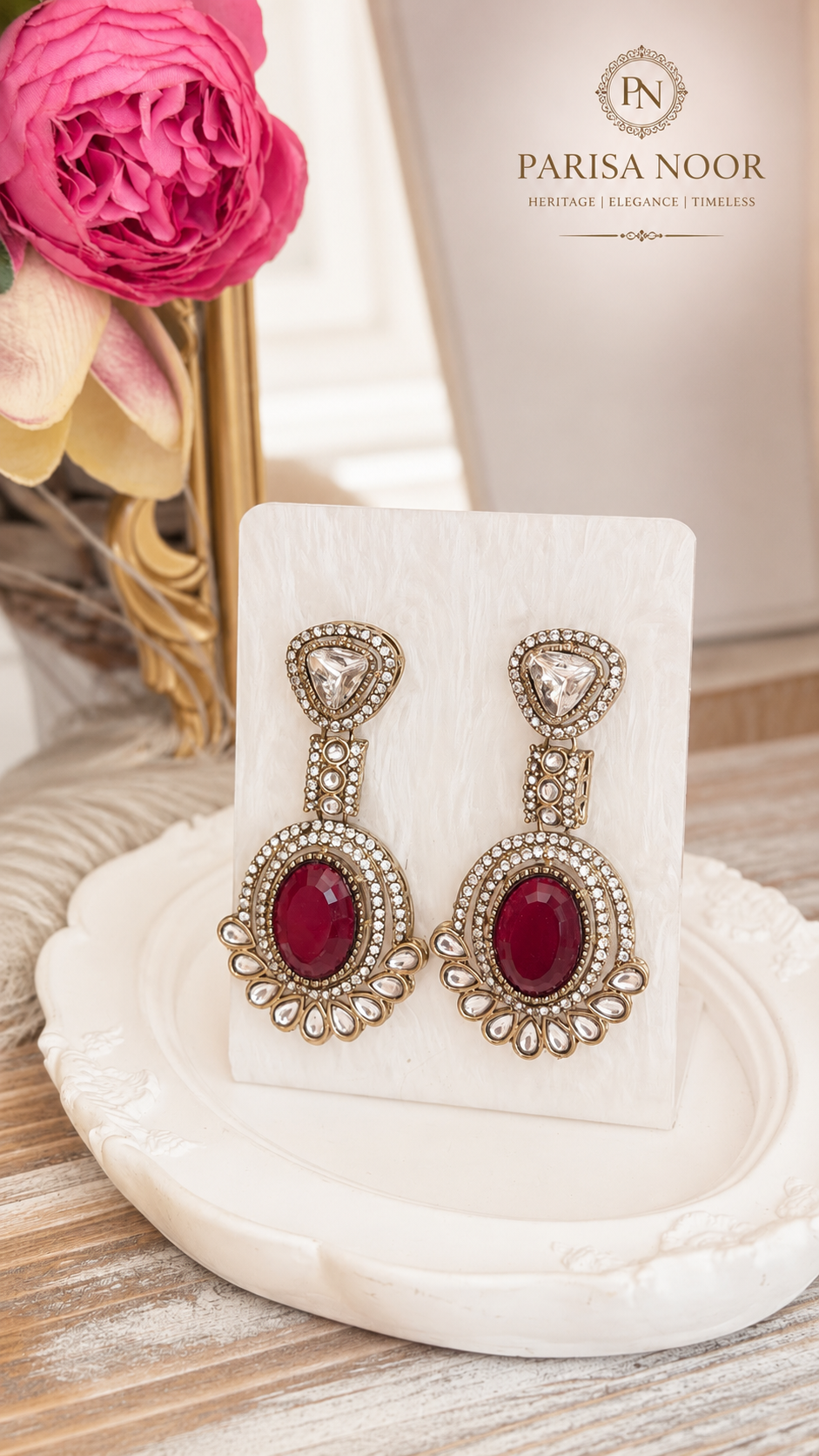 Rumena Garnet Polki Kundan Necklace Set