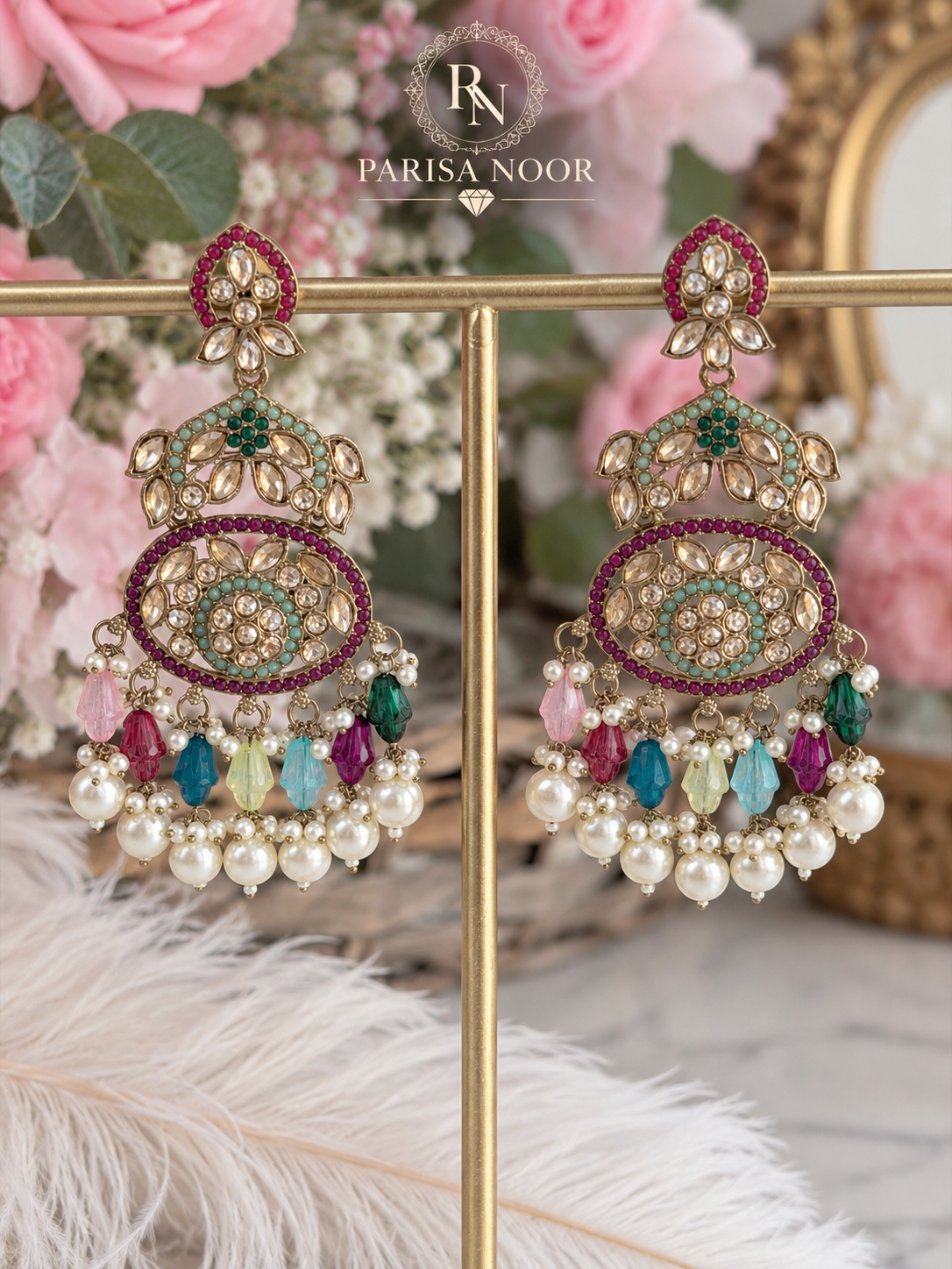 Tazmeen Turkish Multicolour Kundan Statement Earrings