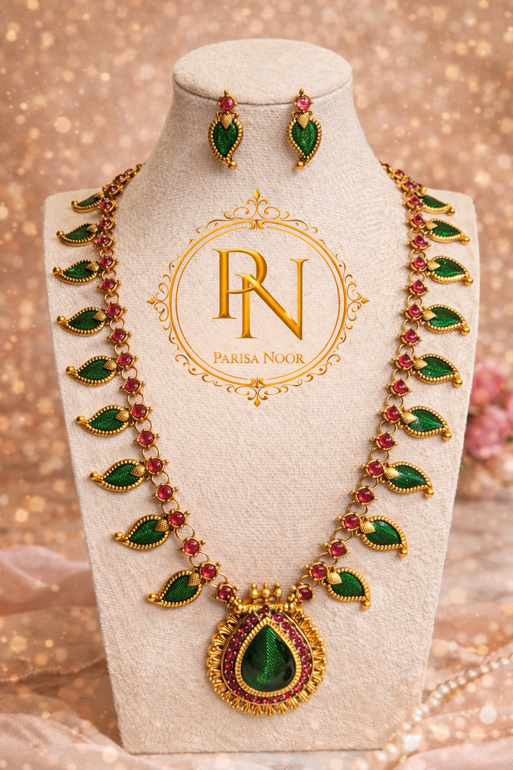 Rajvanshi Emerald Long Necklace set