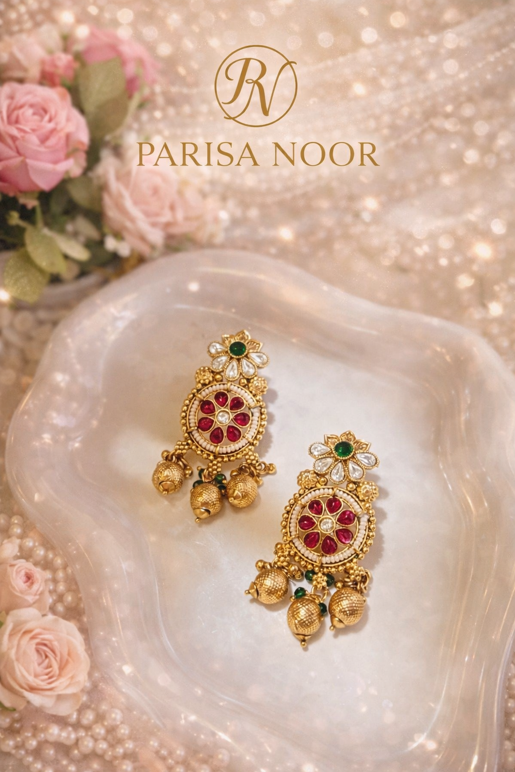 Riyasaat Ruby Green Heritage Necklace Set with Earring