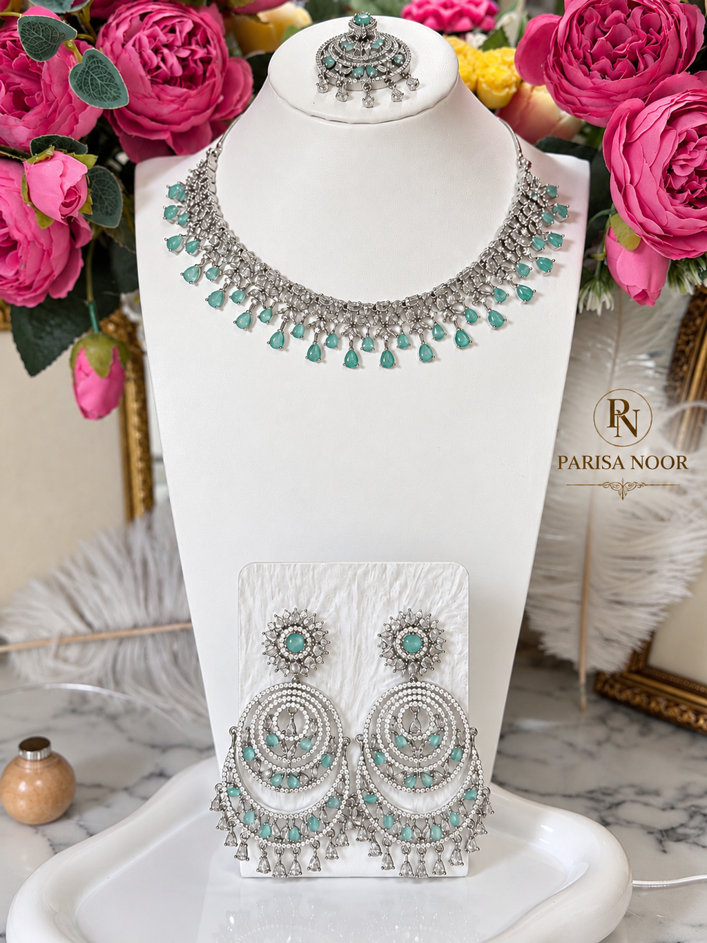 Seraya Aqua AD Stone Necklace Set