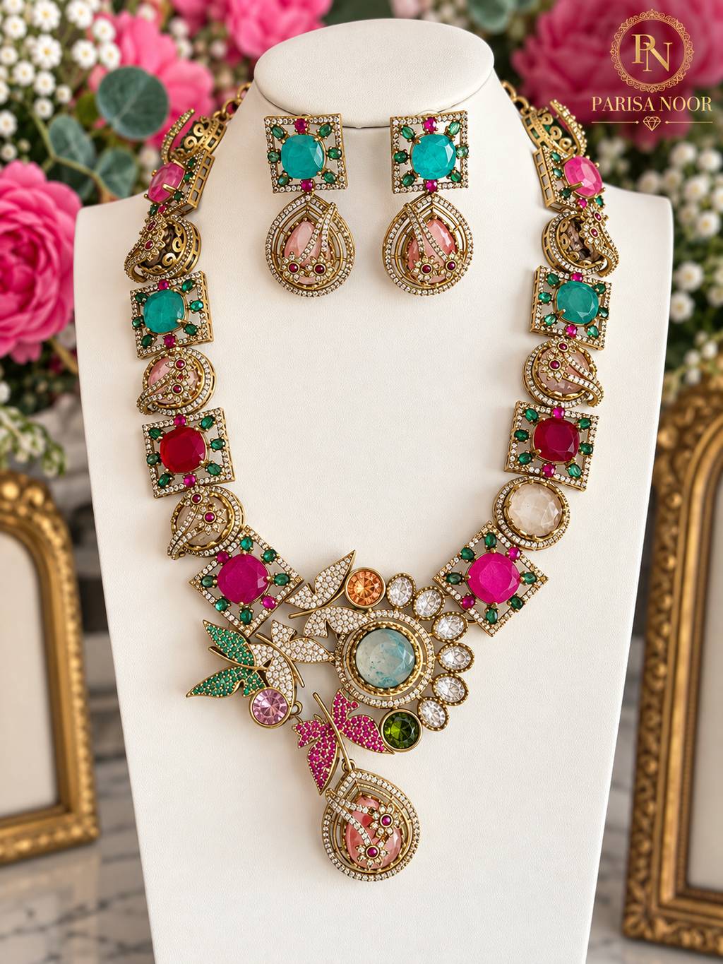 Virelia Premium Multicolour Doublet Designer Semi/Long Necklace Set