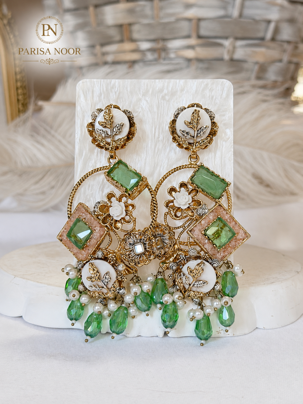Mahveen Turkish Green Designer Necklace Set