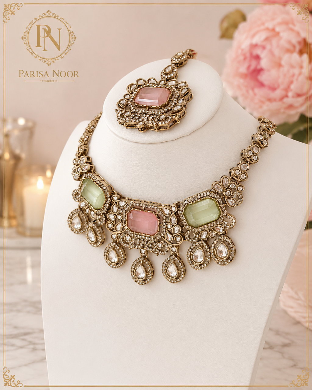 Aariz Pastel Polki Statement Necklace Set