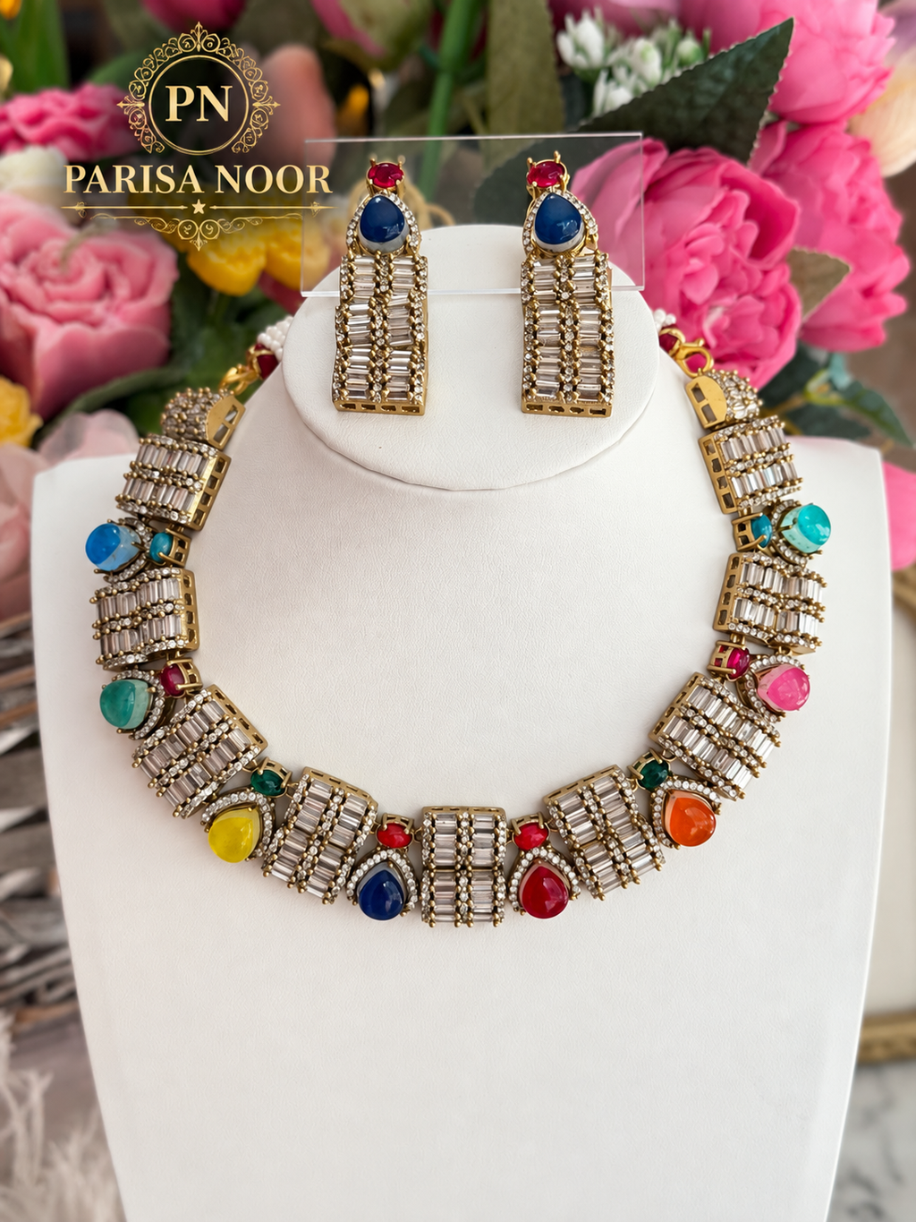 Cavira Multicolour Double-Setting Designer Necklace Set