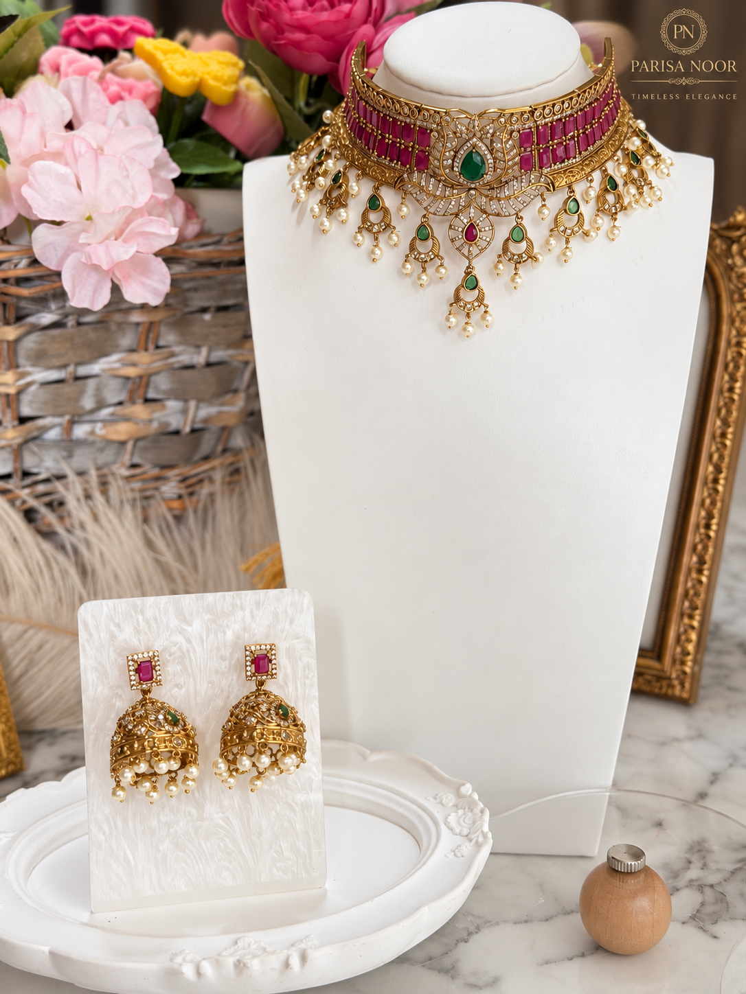 Ariella Luxury Heritage AD Choker Set Ruby Pink