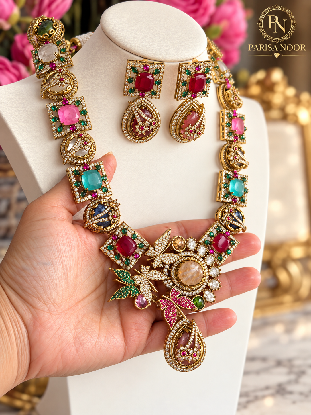 Virelia Premium Multicolour Doublet Designer Semi/Long Necklace Set