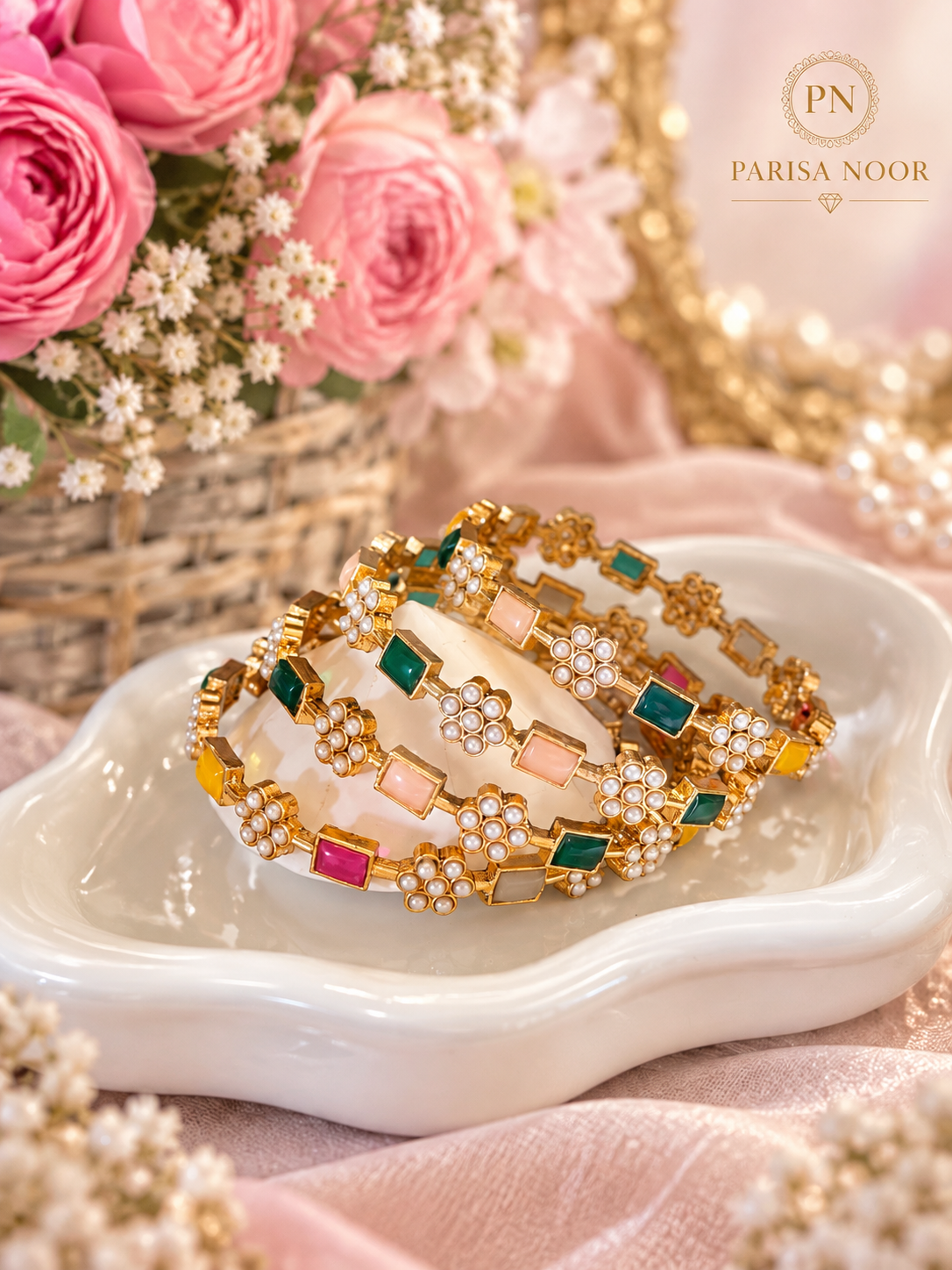 Veylora Multicolour Pearl Bangles Set (Clearance Sale)