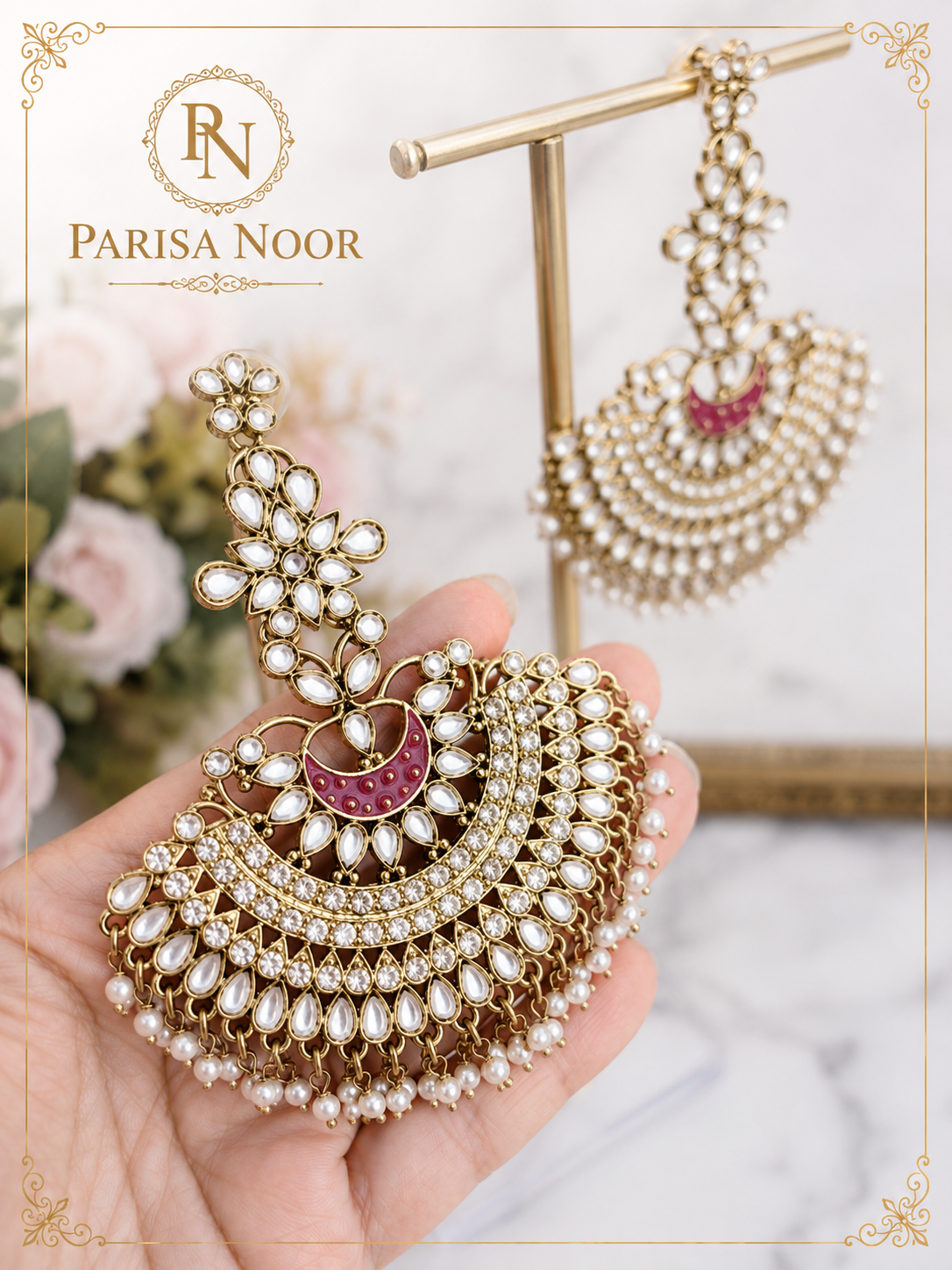 Zehara Half Moon Chandbali Earrings