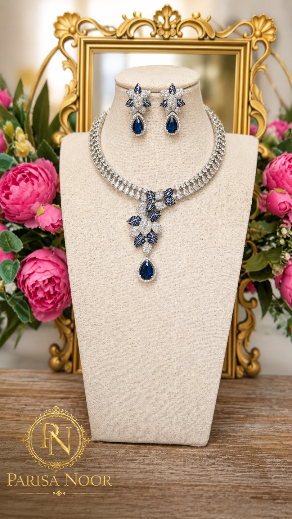 Sereia Designer Victorian AD Blue Necklace Set