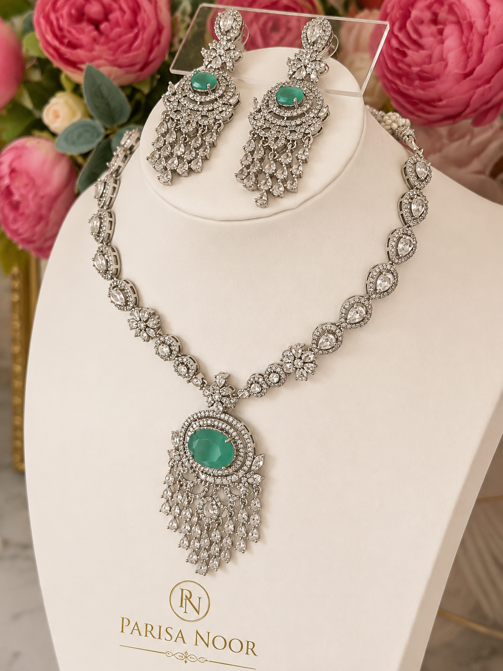 Zunaira Teal AD Statement Necklace Set