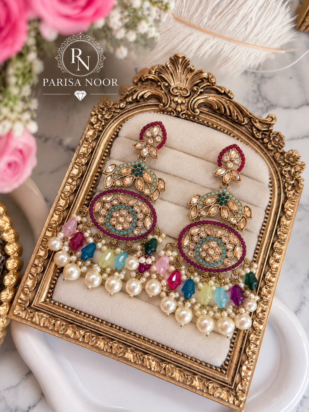 Tazmeen Turkish Multicolour Kundan Statement Earrings