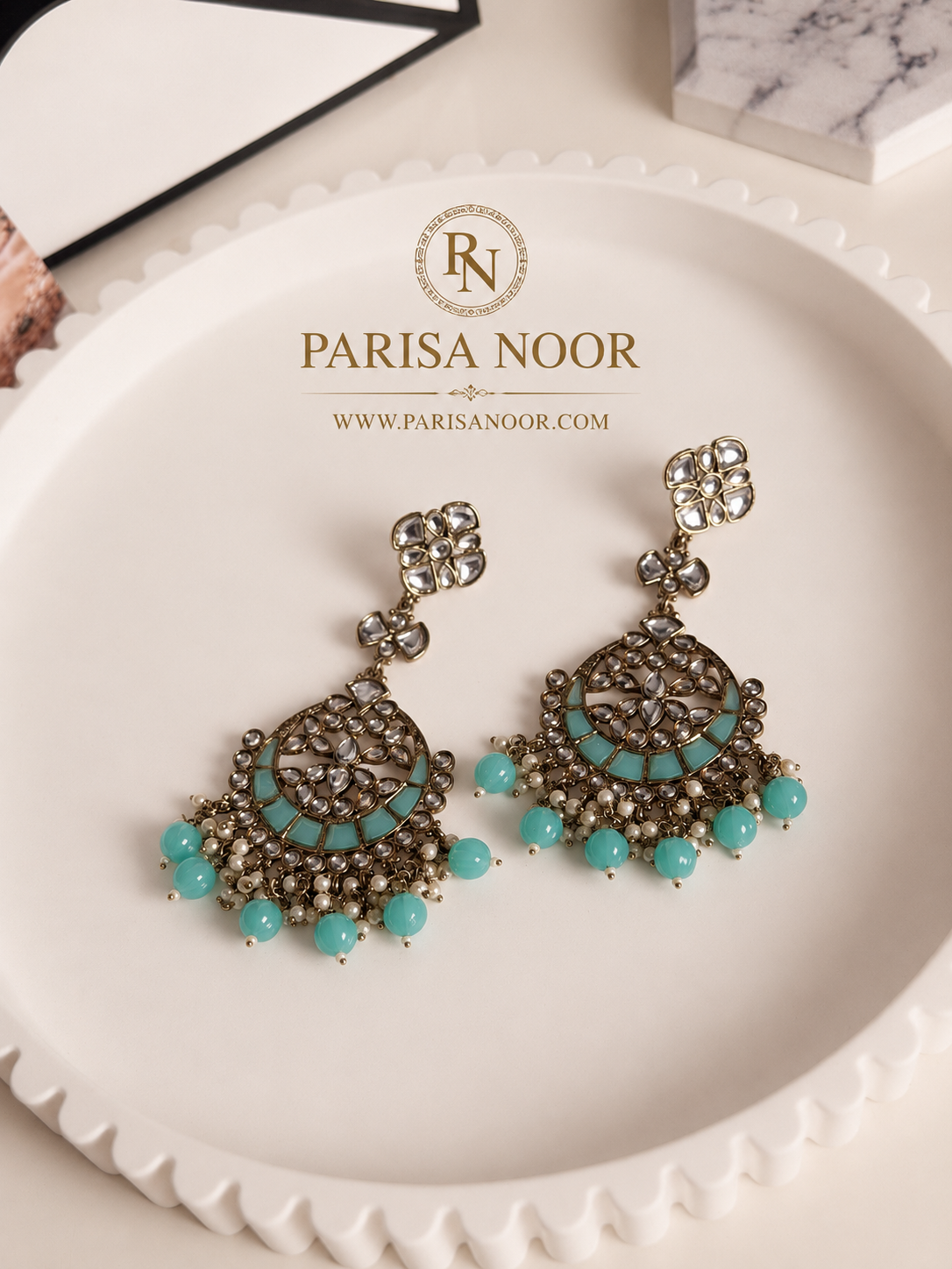 Rania Mint Chandbali Earrings – Clearance Sale