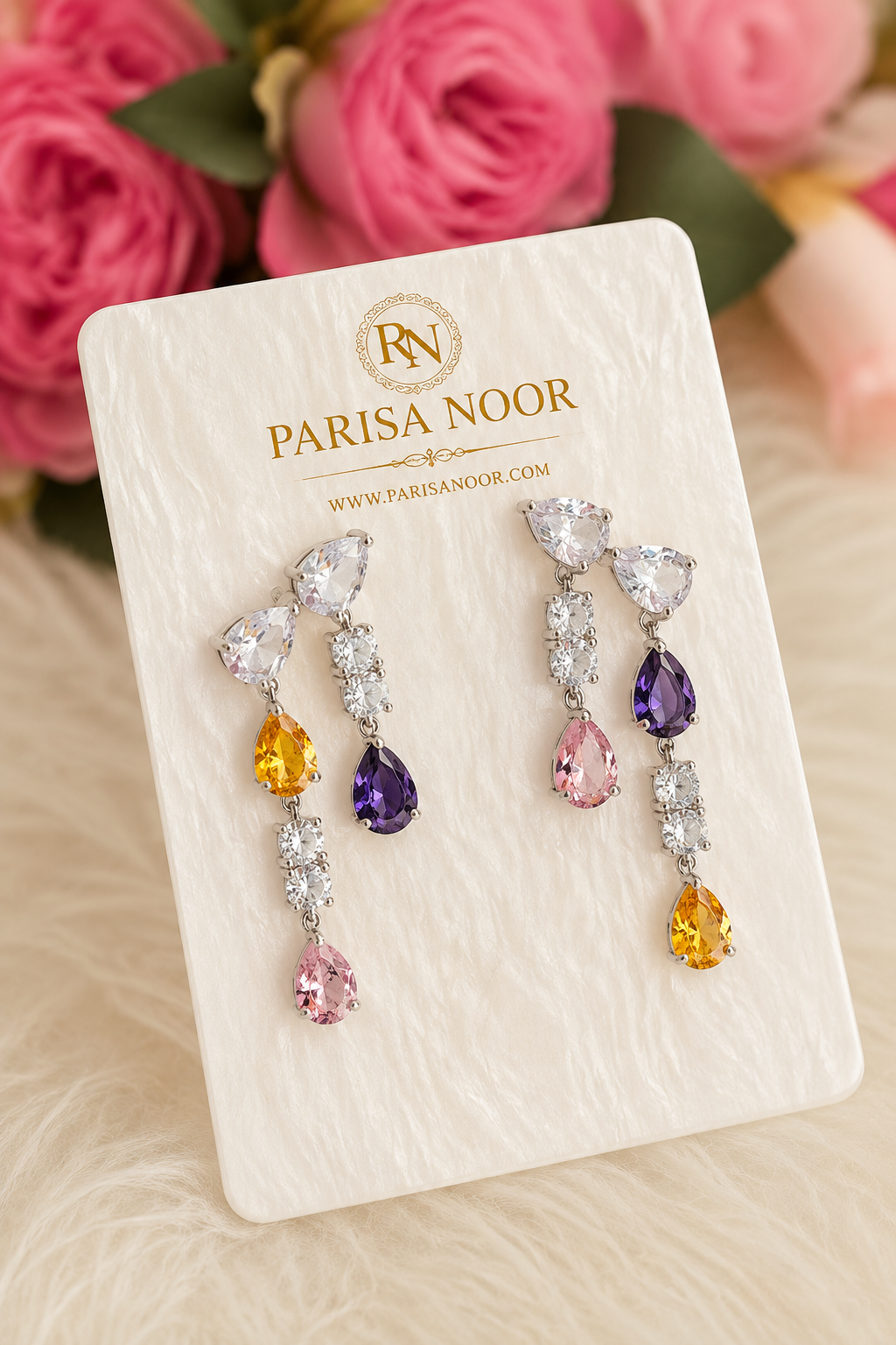 Amara Rainbow Cubic Zirconia Drop Earrings