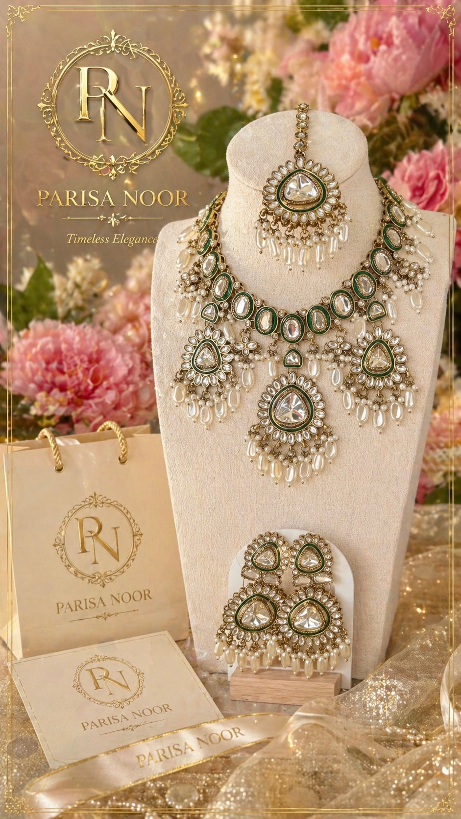 Inara Designer Kundan Necklace Set with Earring and Mangteeka