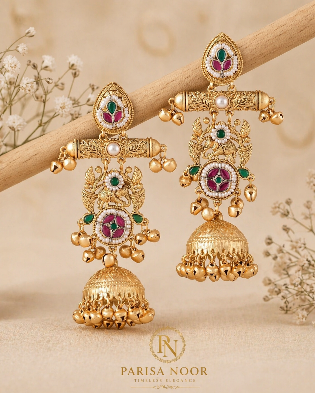 Noor Rajwadi Jhumka Ghungru Earrings