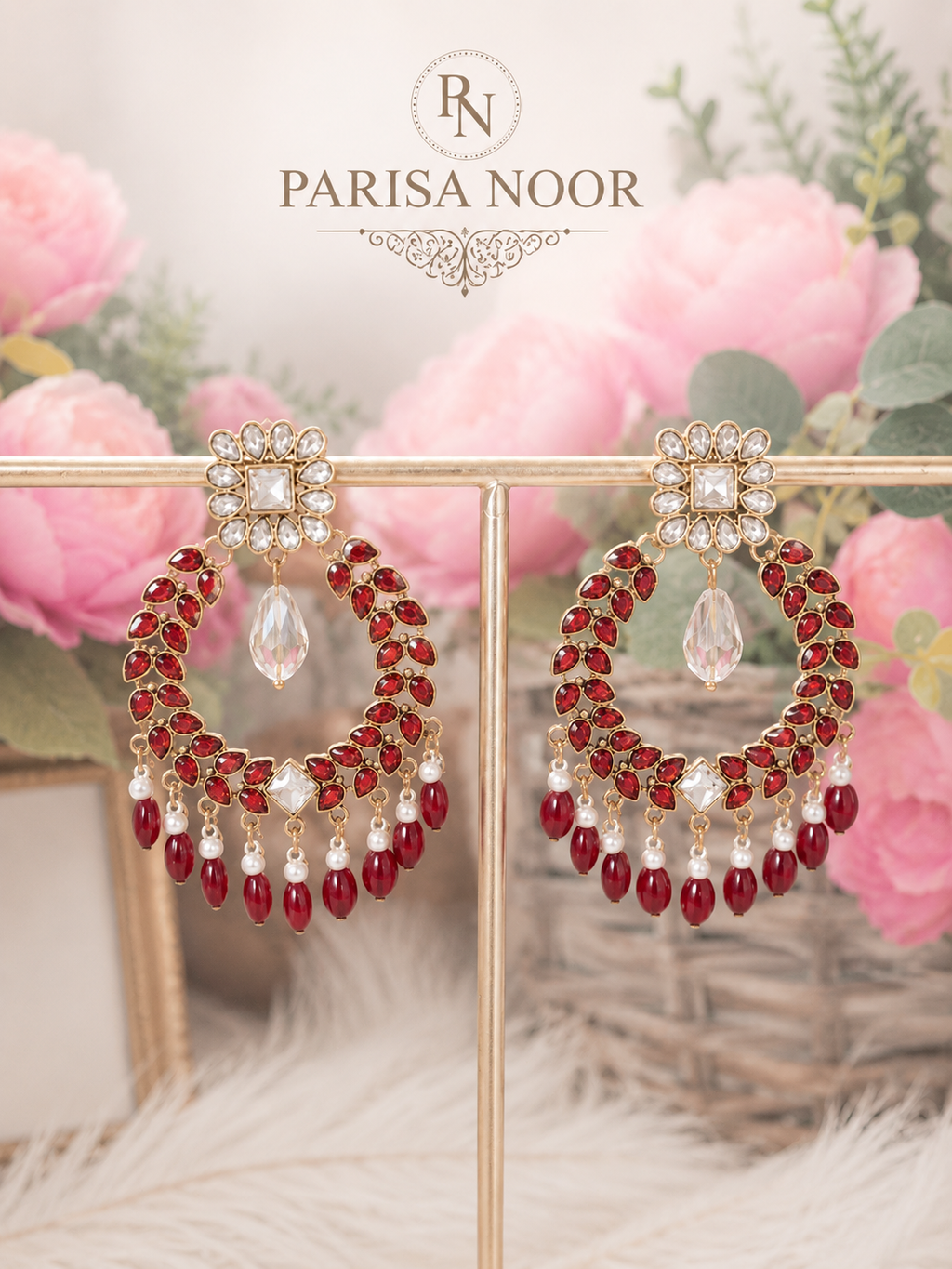Roshni Ruby Crystal Chandbali Earrings