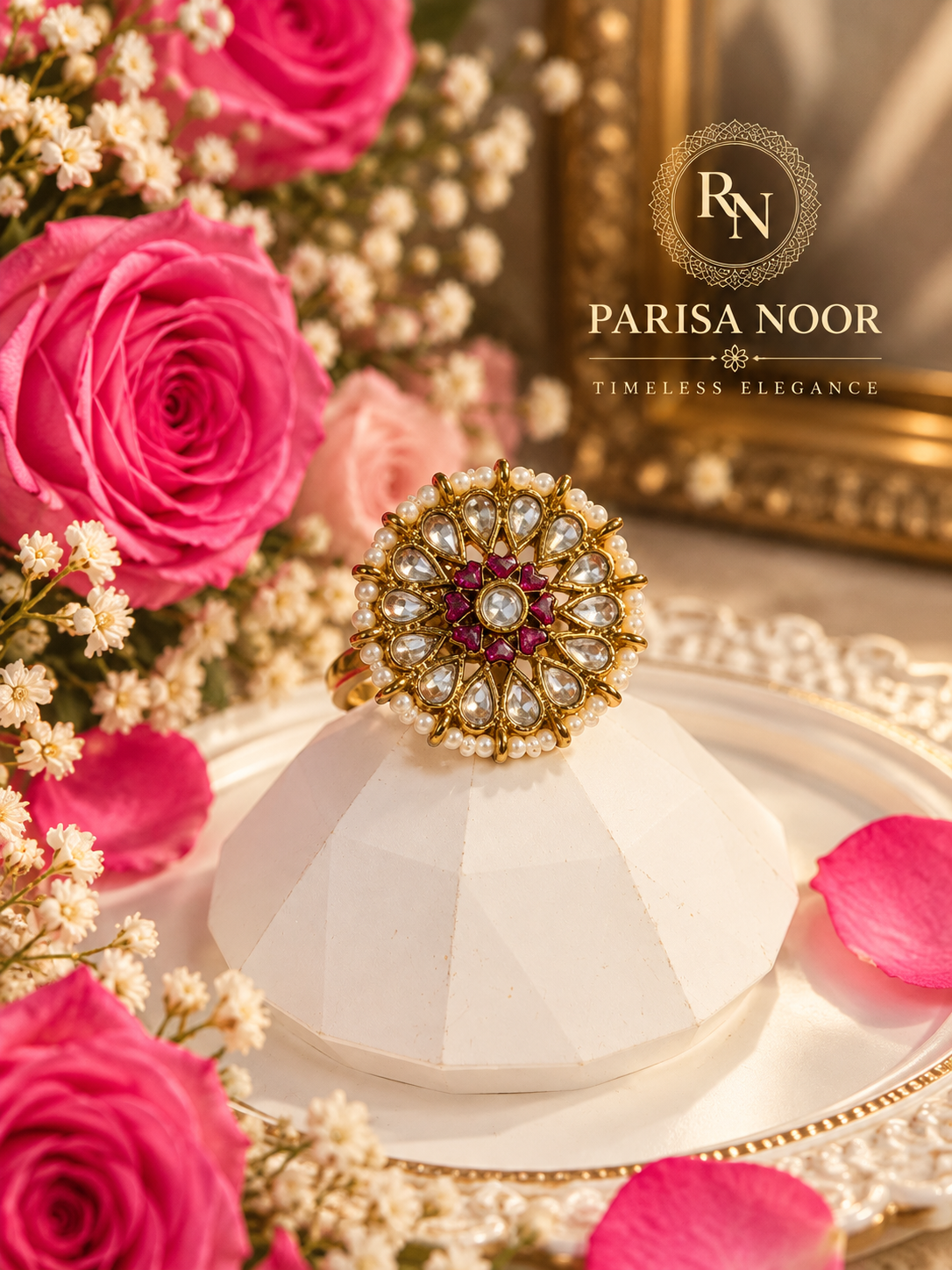 Mahira Purple Kundan Statement Ring