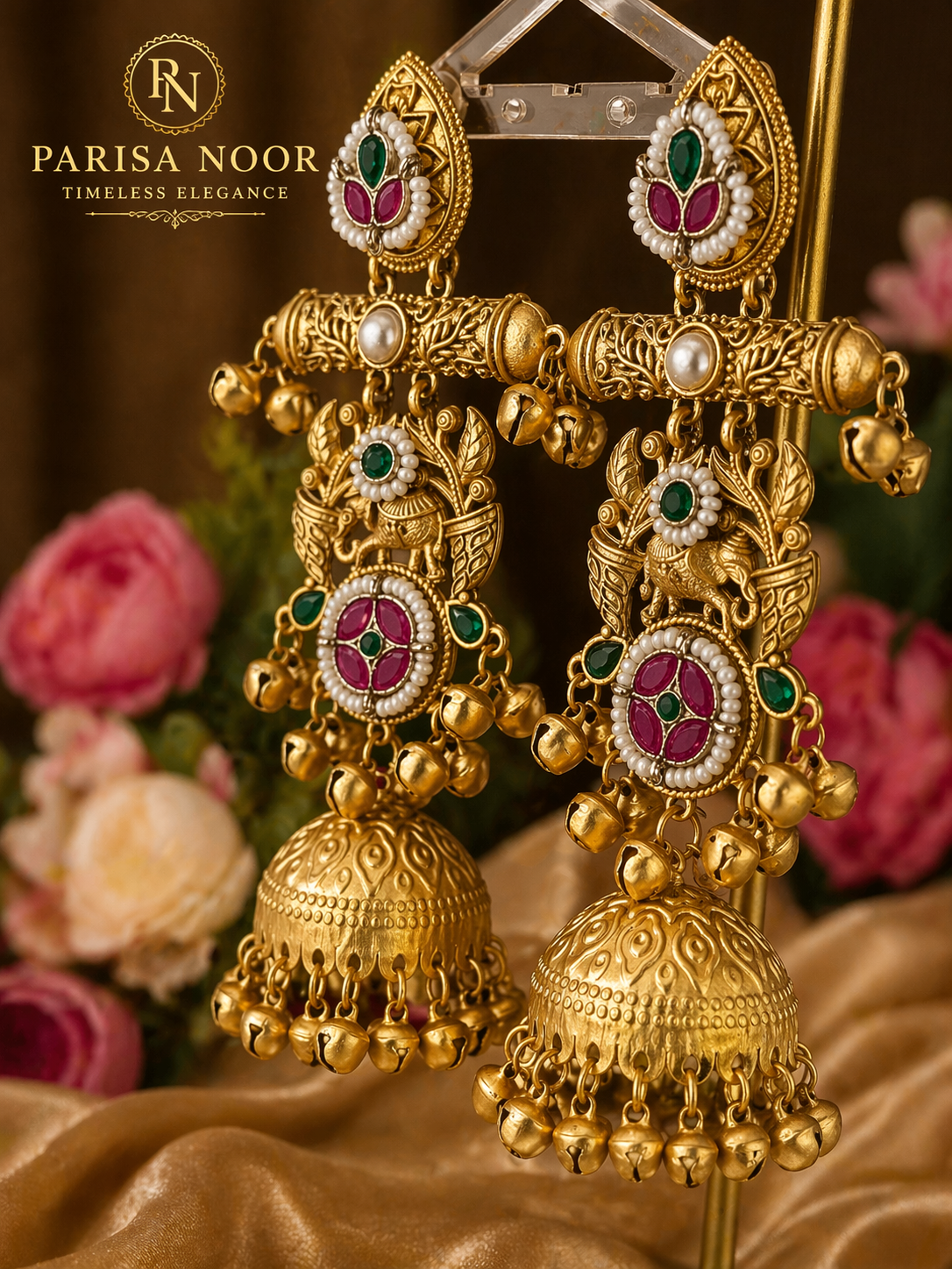 Noor Rajwadi Jhumka Ghungru Earrings