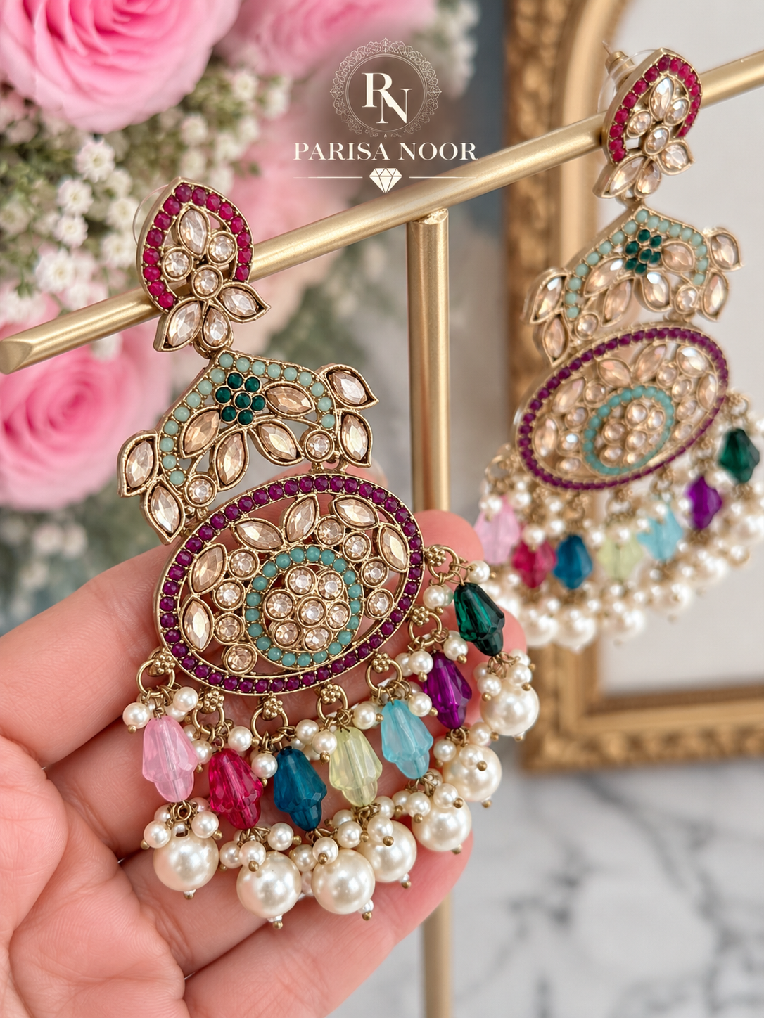 Tazmeen Turkish Multicolour Kundan Statement Earrings