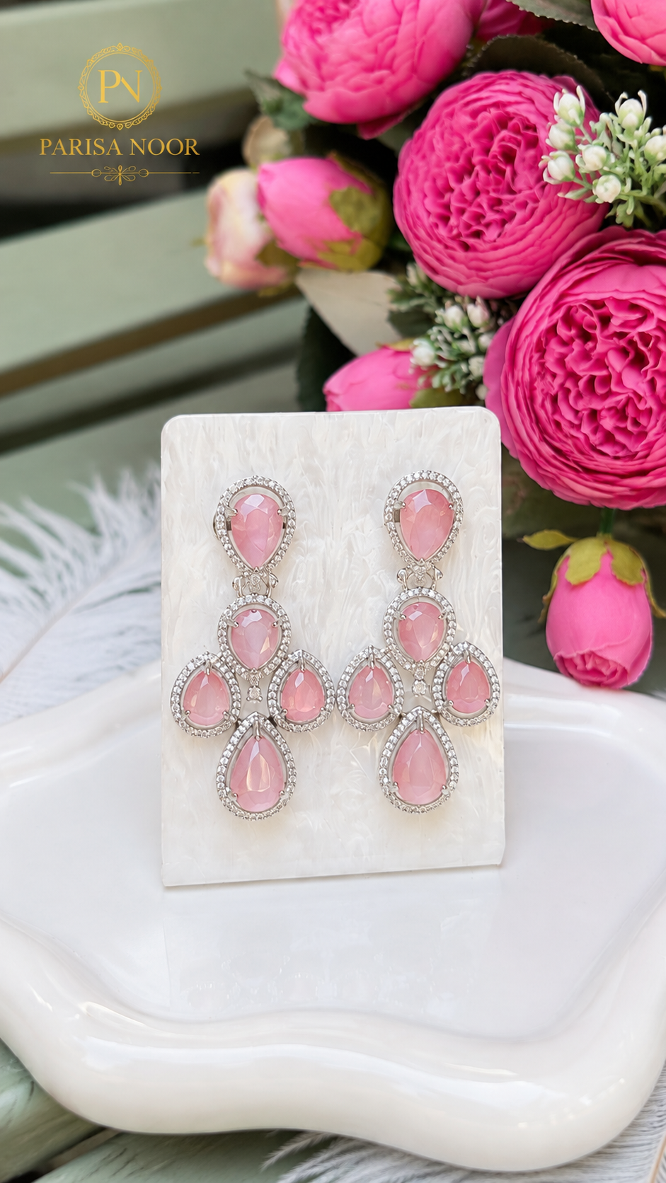Diya Blush Pink Layered AD Necklace Set