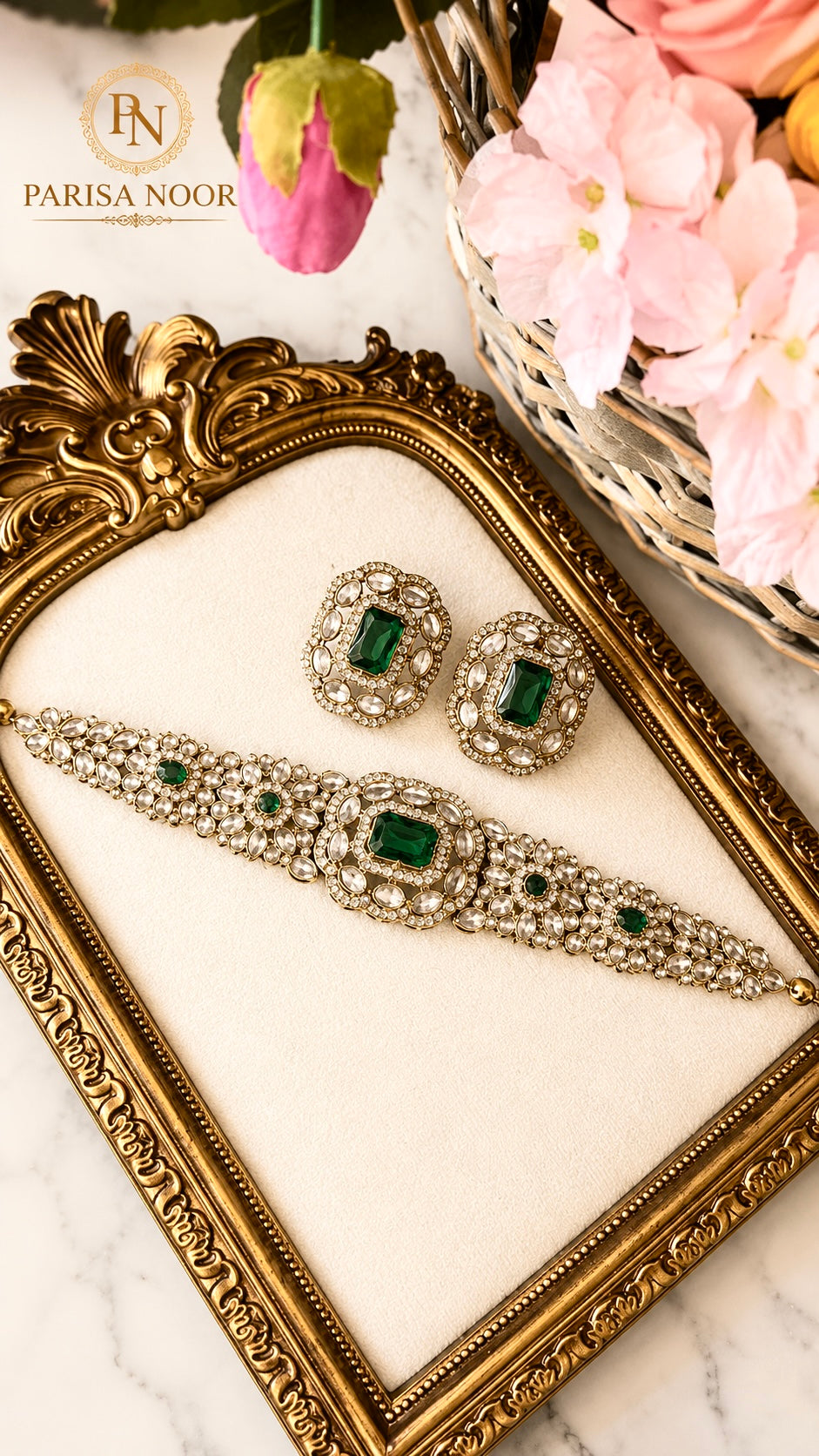 Nivedi Choker Necklace Set - Emerald