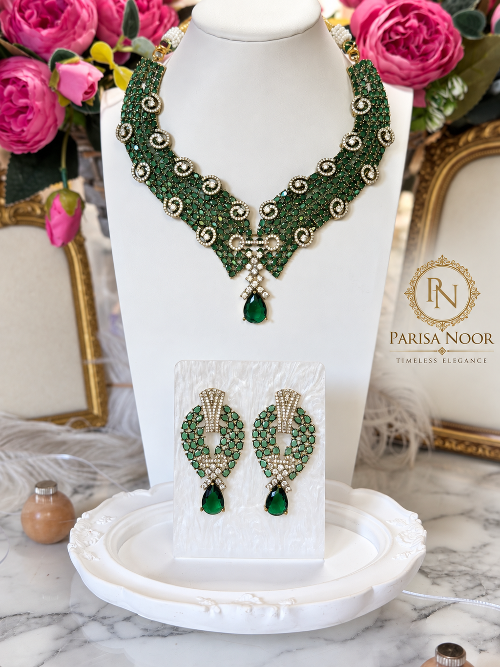 Arishfa Luxury Victorian AD Moissanite Necklace Set